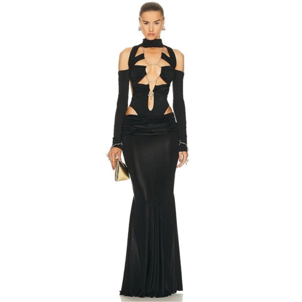 DI PETSA Temptress Chain Cut out Bodysuit in Black Small Womens Metal